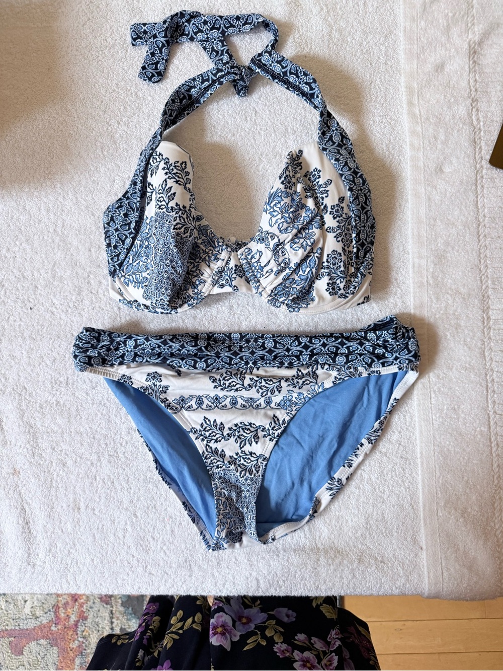 Tommy Bahamas Blue and White Floral Halter Bikini Set